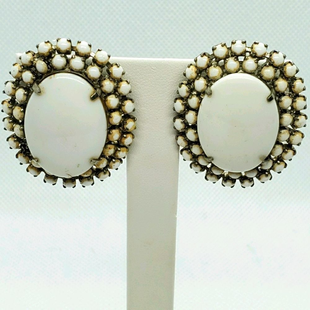 Vintage White & Silver Earrings